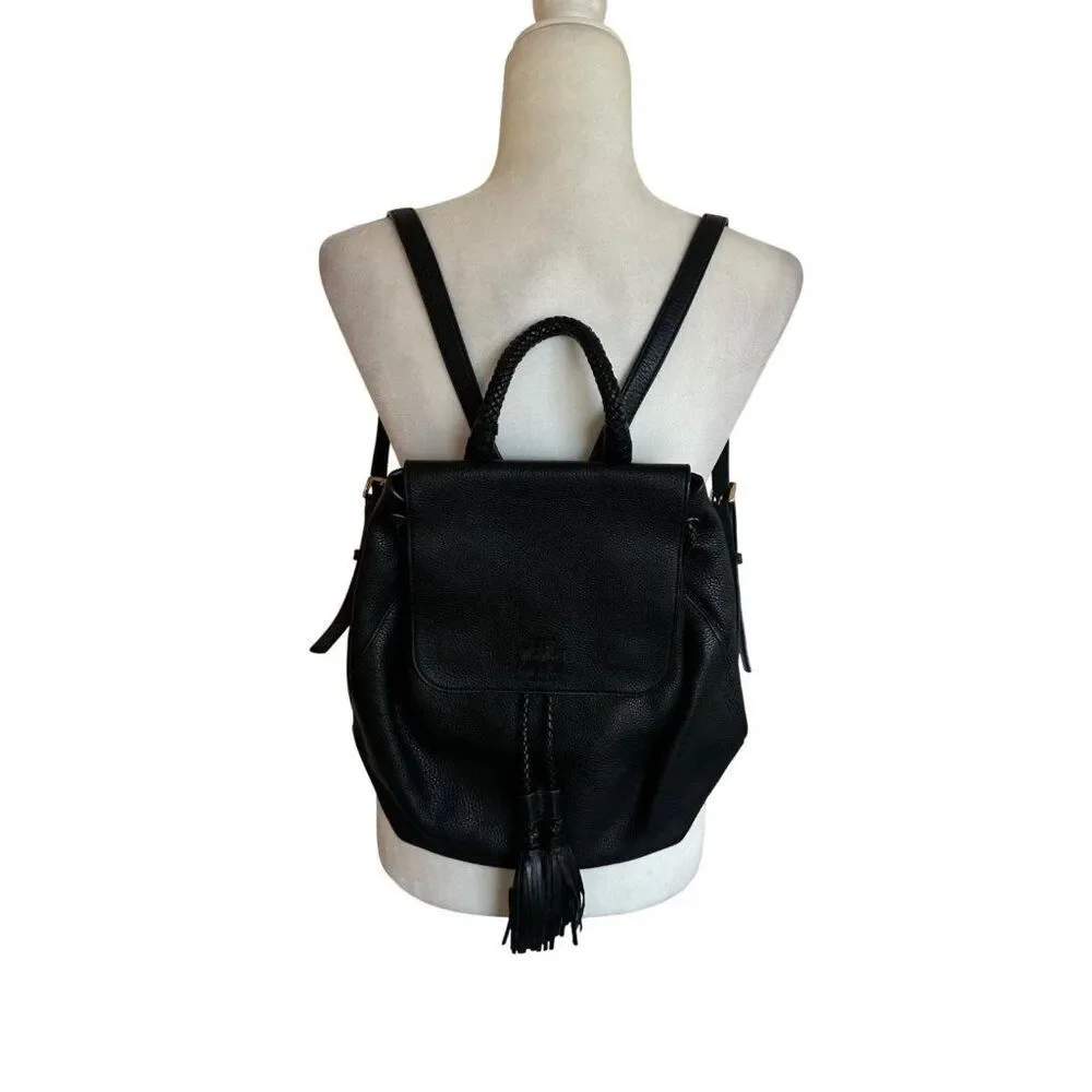 Tory Burch Pebbled Leather Backpack - Black Tasseled Designer Luxury